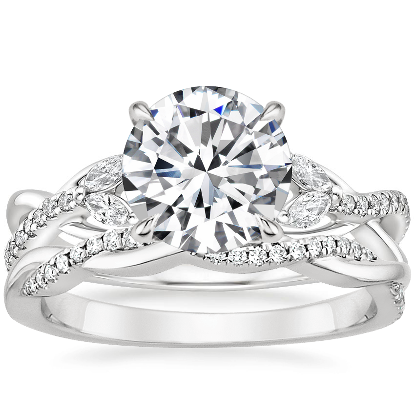 18K White Gold Garland Diamond Ring with Petite Twisted Vine
